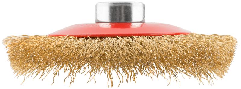  Корщетка-колесо с наклоном гайка М14 стальная латунированная волнистая проволока 100мм FIT 39050 фото в каталоге от BTSprom.by