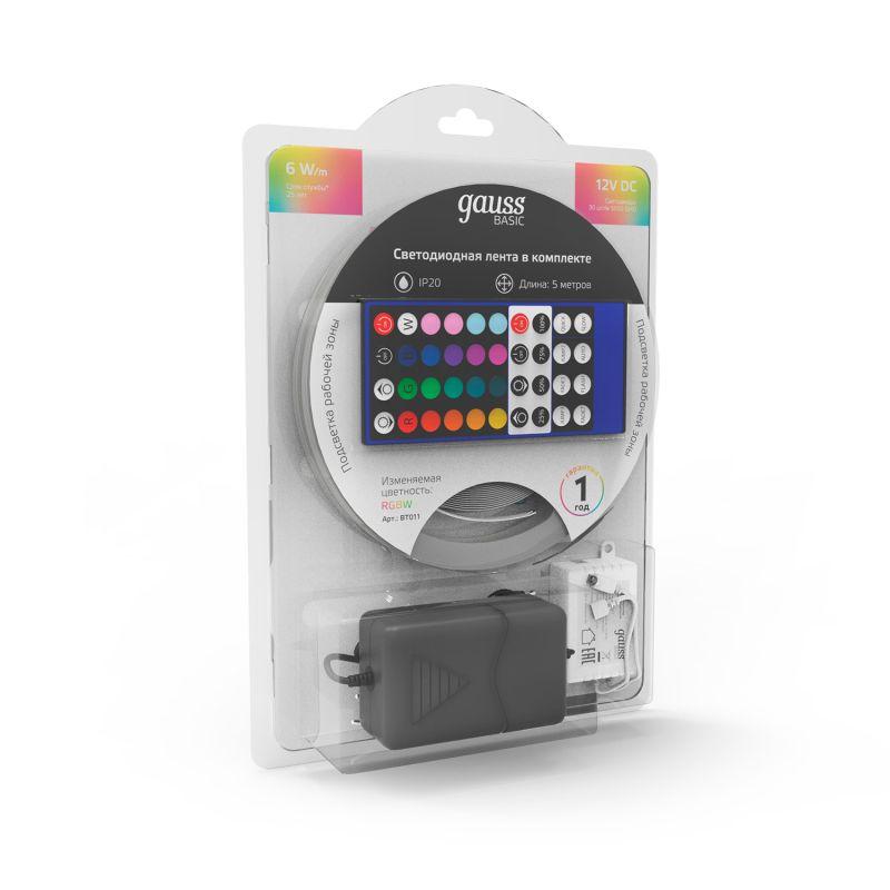  Лента светодиодная Basic 5050/30-SMD 6Вт/м RGBW IP20 390лм/м 12В 10мм драйвер (уп.5м) GAUSS BT011 фото в каталоге от BTSprom.by