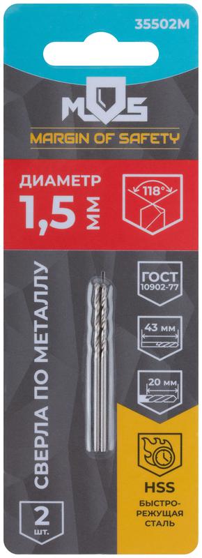  Сверла по металлу HSS в блистере угол заточки 118град. 1.5х43мм (уп.2шт) MOS 35502М фото в каталоге от BTSprom.by