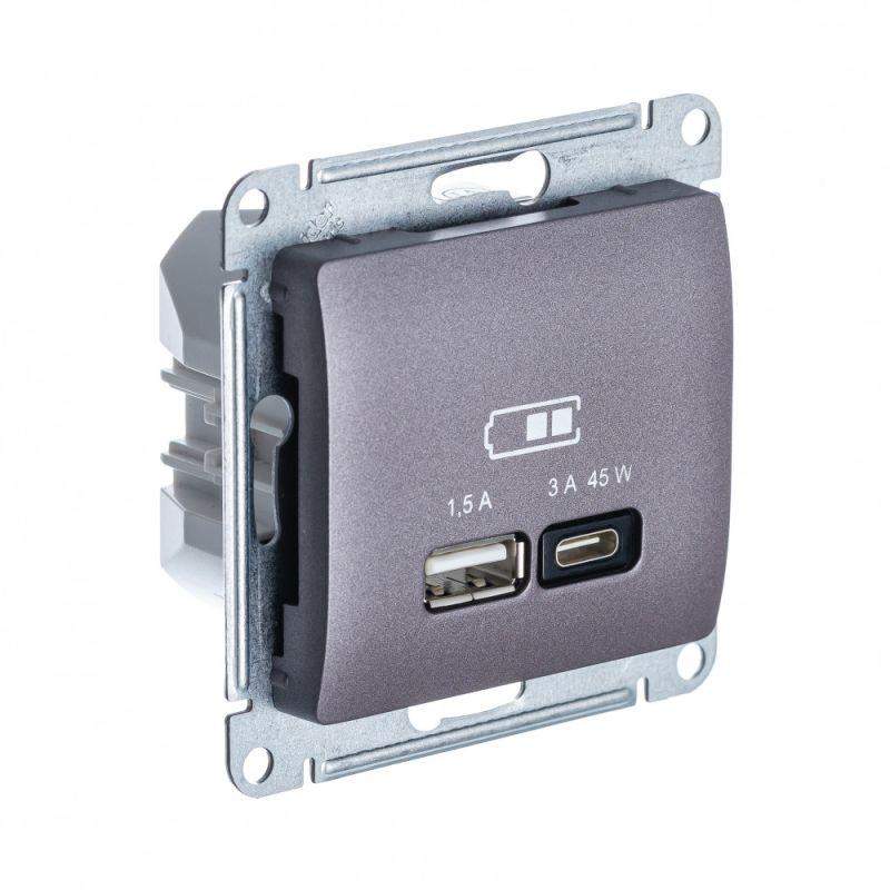 розетка usb glossa тип a+c 45вт qc pd высокоскор. зу механизм сирен. туман se gsl001429 от BTSprom.by