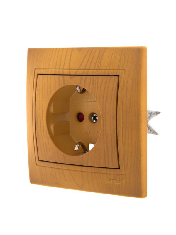  Розетка 1-м СП Mira 16А IP20 с заземл. защ. шторки керамика ольха LEZARD 701-0701-124 фото в каталоге от BTSprom.by