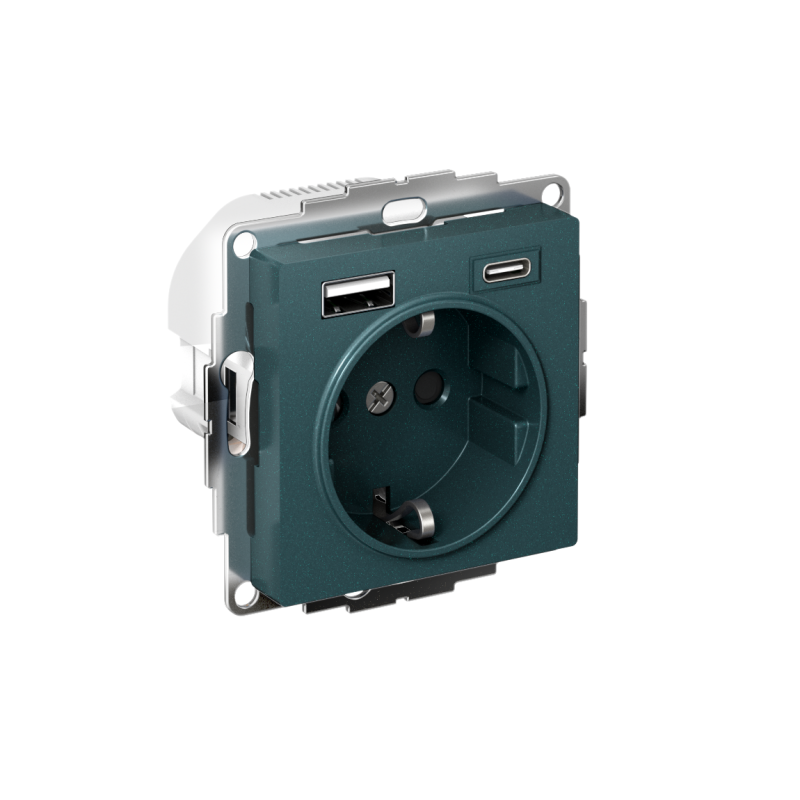 розетка atlasdesign 16а с 2-мя заряд. устройствами usb тип a+c 5в/2.4а 2х5в/1.2а механизм изумруд se atn000832 от BTSprom.by