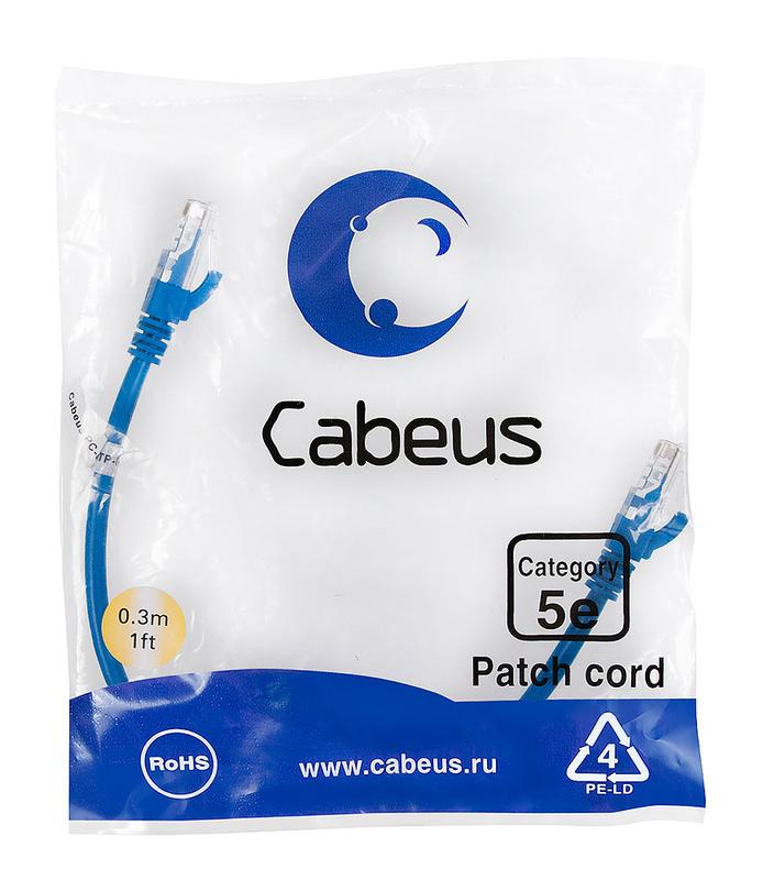 патч-корд u/utp кат.5e pc-utp-rj45-cat.5e-0.3m-bl-lszh 2xrj45/8p8c неэкранир. lszh 0.3м син. cabeus 9527c от BTSprom.by