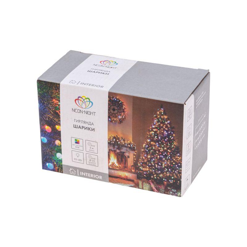 Гирлянда светодиодная "Шарики" 5м d25мм 25LED RGB ПВХ темн. зел. Neon-Night 303-550 фото в каталоге от BTSprom.by