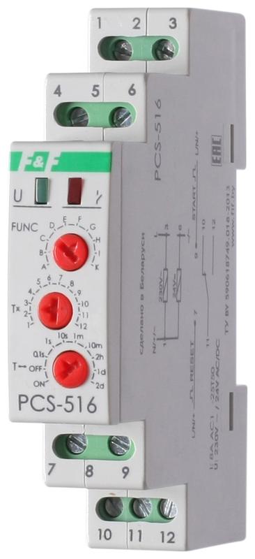 реле времени pcs-516 8а 230в 1 перекл. ip20 многофункц. вход: start/reset монтаж на din-рейке (аналог рво-1м) f&f ea02.001.013 от BTSprom.by