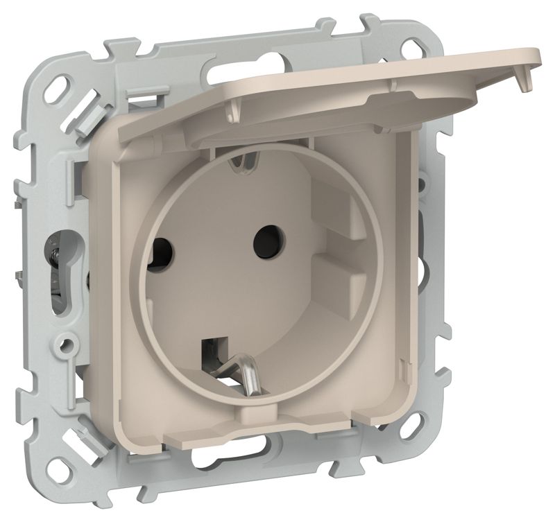 розетка сп flite рсшкр11-1-44-флл 16а ip44 с заземл. с защ. шторками и крышкой безвинтовое крепление механизм льняной iek fi-r16-16-1-44-k88 от BTSprom.by