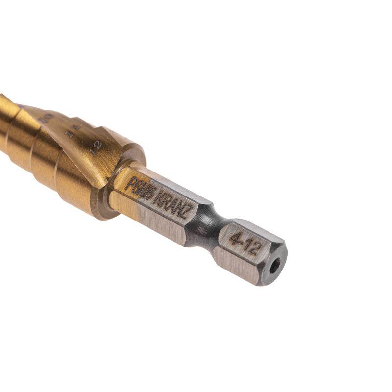  Сверло ступенчатое 4-5-6-7-8-9-10-11-12мм Р6М5 ТИТАН шестигр. хвостовик Kranz KR-12-6615 фото в каталоге от BTSprom.by