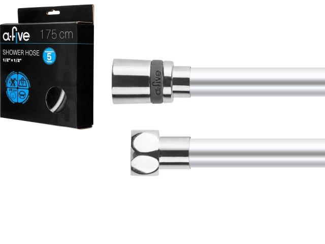 шланг душевой, pvc, 1/2" г-г 175 см, серебро, a-five (гайка латунь (anti-twist), 10 бар) a5-025 от BTSprom.by