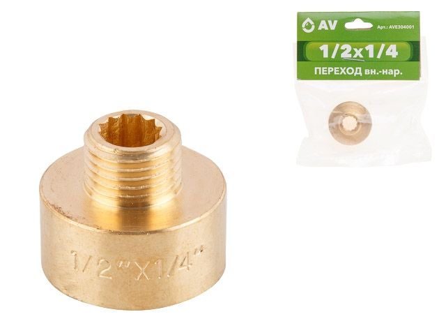 переход 1/2" вн. х 1/4" нар., av engineering (инд. упак.) (латунь, макс.  16 бар, макс.  110 °с) ave304001 от BTSprom.by