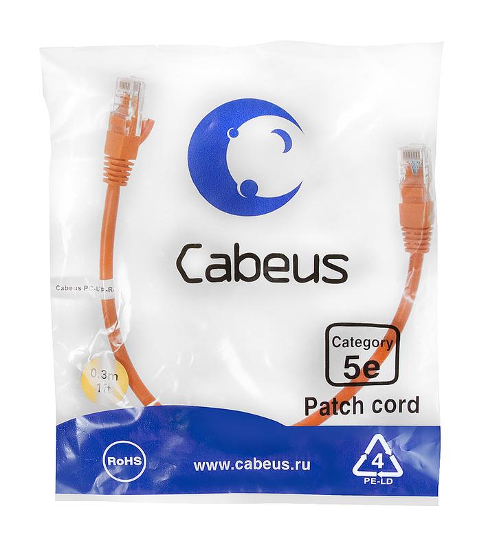 патч-корд u/utp кат.5e pc-utp-rj45-cat.5e-0.3m-or 2xrj45/8p8c неэкранир. pvc 0.3м оранж. cabeus 7661c от BTSprom.by