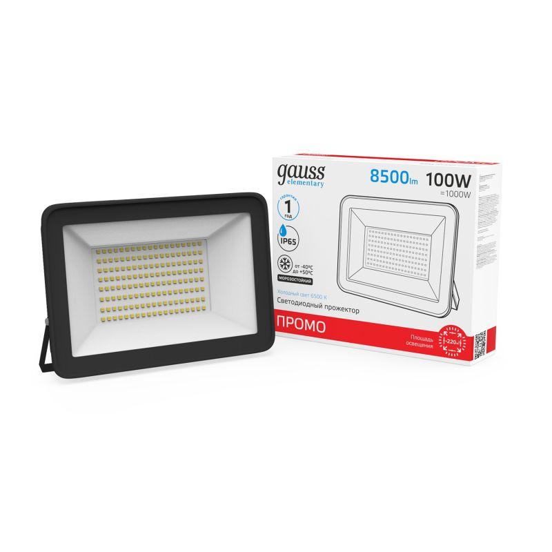 прожектор светодиодный elementary 100вт ip65 6500к 8500лм promo g3 черн. gauss 613100100p от BTSprom.by
