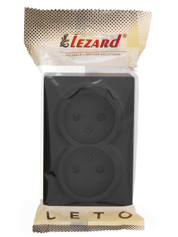 Розетка 2-м ОП LETO без заземл. закрытый корпус ПБТ черн. бархат LEZARD 752-4200-128B фото в каталоге от BTSprom.by