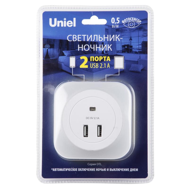 светильник ночник dtl-321 white/sensor/2usb с фотосенсором (день-ночь) 2usb бел. uniel ul-00007348 от BTSprom.by