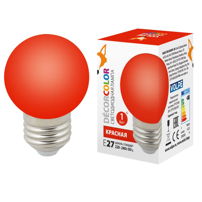 лампа светодиодная led-g45-1w/red/e27/fr/с 1вт шар матовая красн. e27 декоративная (упак. картон) volpe ul-00005646 от BTSprom.by