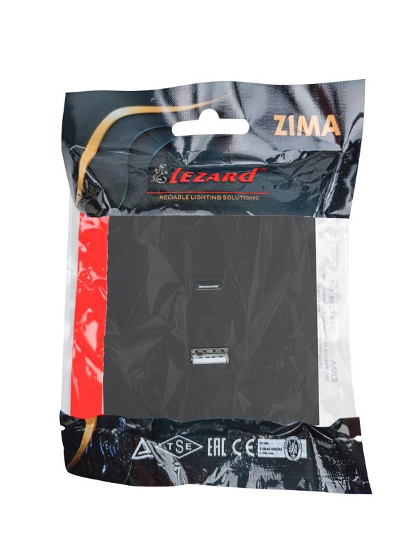  Розетка Type-C+ USB разъем СП ZIMA IP20 черн. бархат LEZARD 704-4288-192TC фото в каталоге от BTSprom.by