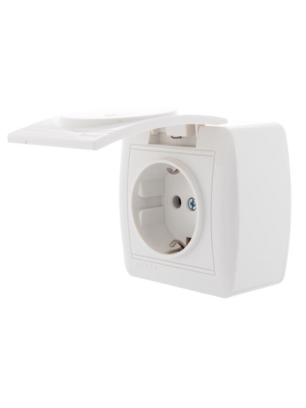  Розетка 1-м ОП Demet с заземл. с защ. крышкой керамика бел. LEZARD 711-0200-123 фото в каталоге от BTSprom.by