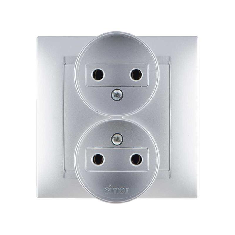 розетка 2-м сп simon15 16а ip20 250в без заземл. винт. клеммы алюм. simon 1590457-033 от BTSprom.by
