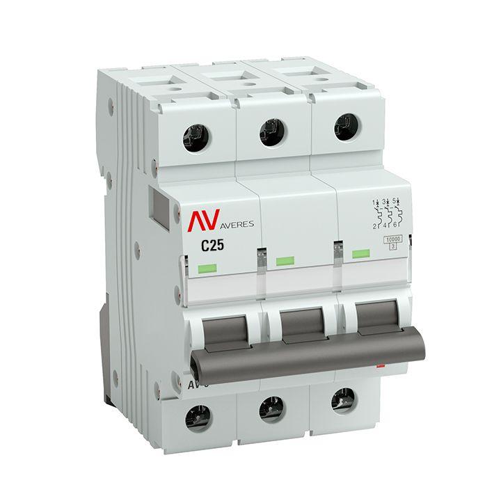 выключатель автоматический модульный 3п c 25а 10ка av-10 averes ekf mcb10-3-25c-av от BTSprom.by