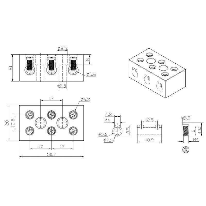  Клемма керамическая винтовая 16кв.мм 3 пары контактов с крепежным отверстием (уп.45шт) Rexant 07-6228 фото в каталоге от BTSprom.by