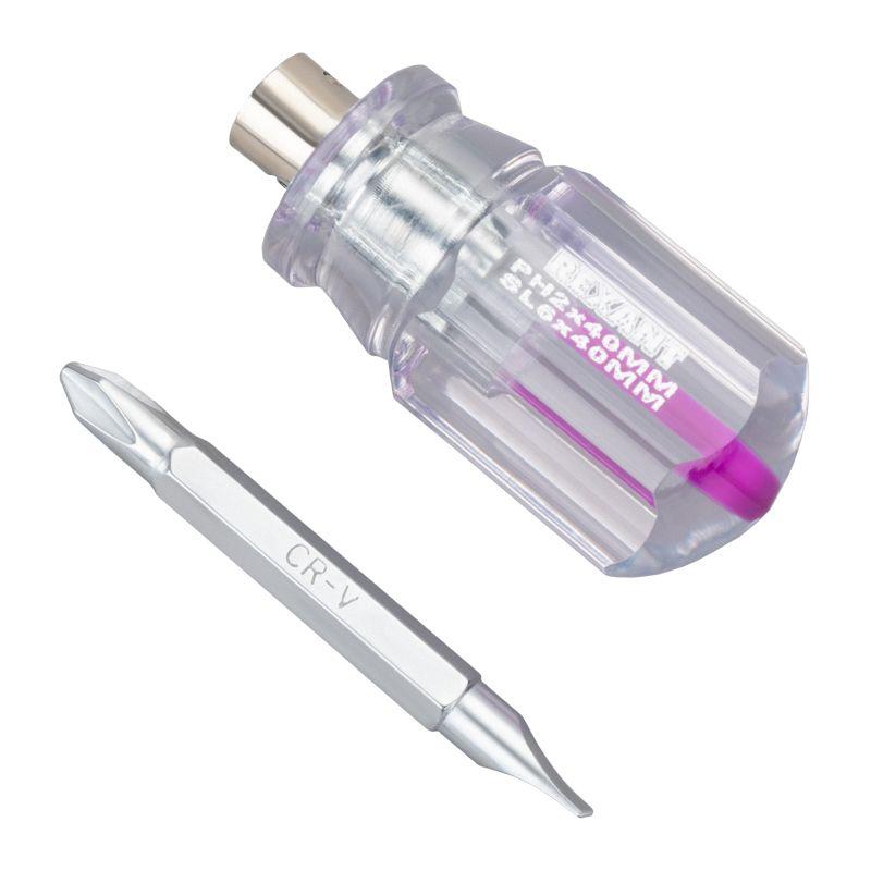  Отвертка комбинированная прозрачная рукоятка двухсторонний стержень 40мм (крестовая PH2 шлицевая SL 6мм) Rexant 12-4743 фото в каталоге от BTSprom.by