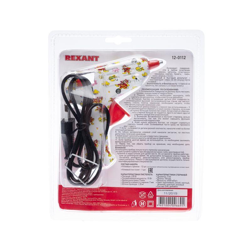  Пистолет клеевой 15Вт малый + набор цветных стержней (12шт) (блист.) Rexant 12-0112 фото в каталоге от BTSprom.by