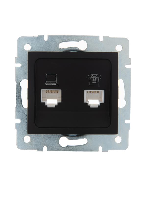 розетка компьютерная + телефонная 2-м сп karina rj45 + rj11 механизм черн. бархат lezard 707-4288-143 от BTSprom.by