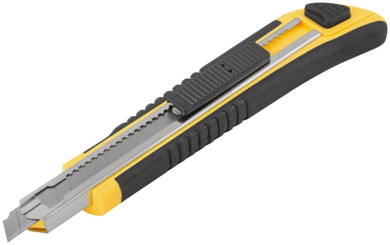  Нож технический 9мм усиленный прорезиненный кассета 3 лезвия FIT 10213 фото в каталоге от BTSprom.by