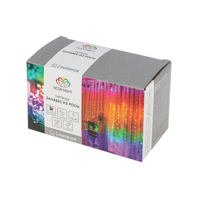  Гирлянда светодиодная "Светодиодный Дождь из росы" 3х3м мультиколор USB + пульт управления Neon-Night 315-989 фото в каталоге от BTSprom.by