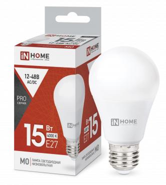 лампа светодиодная низковольтная led-mo-pro 15вт грушевидная 4000к нейтр. бел. e27 1200лм 12-48в in home 4690612036182 от BTSprom.by