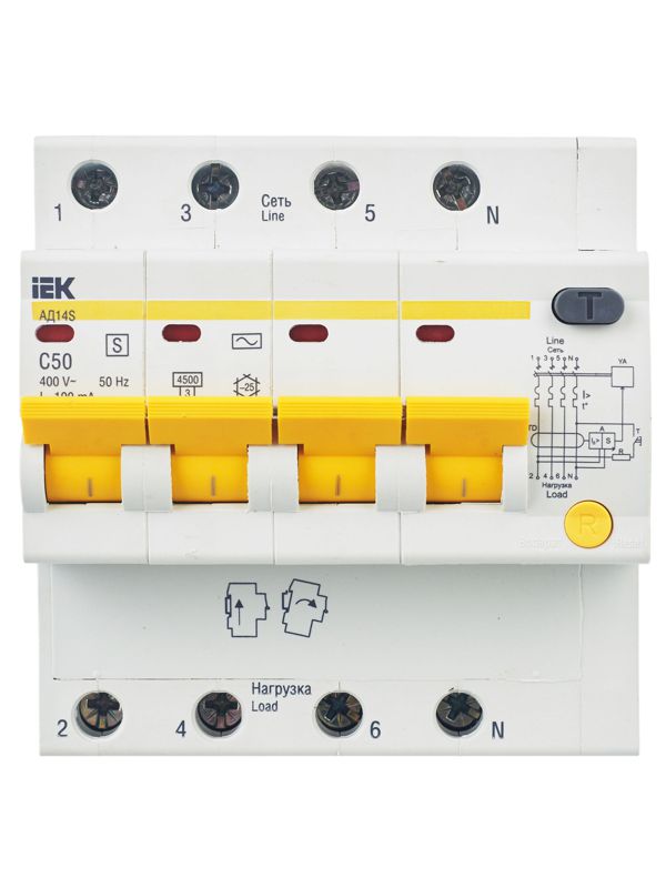  Выключатель автоматический дифференциального тока селективный 4п 50А 100мА тип AC АД14S KARAT IEK MAD13-4-050-C-100 фото в каталоге от BTSprom.by