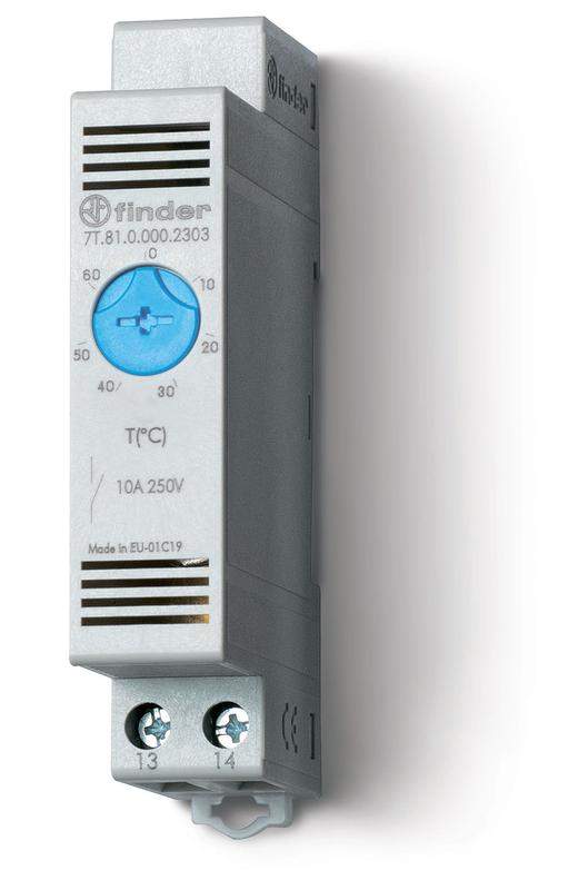 термостат щитовой для включения охлаждения диапазон температур 0…+60град. с; 1no 10а модульный 17.5мм ip20 finder 7t8100002303 от BTSprom.by