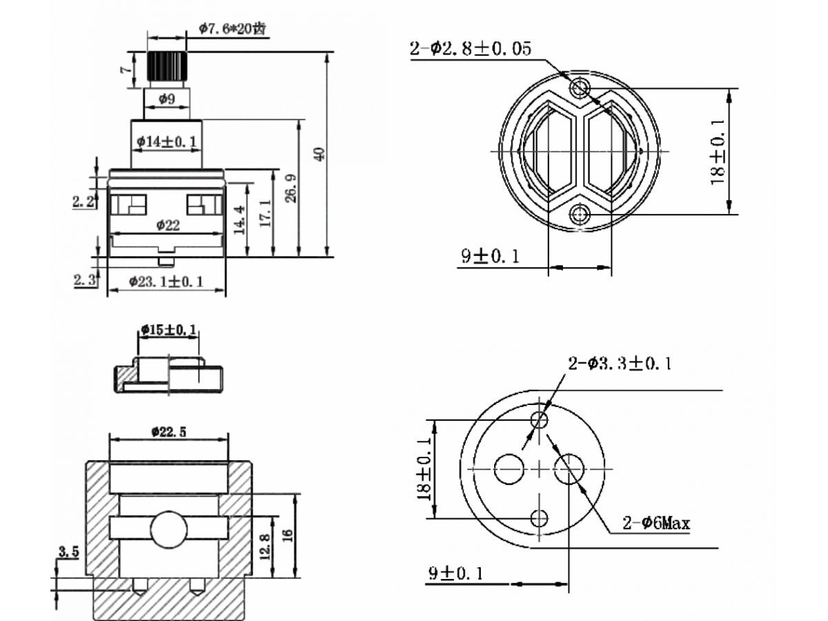  Картридж-дивертор D22 для смесителя, тип E, AV Engineering (2 выхода) AVSSS-094 фото в каталоге от BTSprom.by