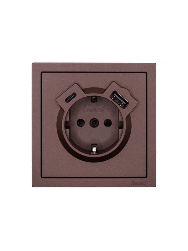  Розетка 1-мест. с/з Type-C+USB разъем СП ZIMA IP20 шоколад LEZARD 704-7388-181TC фото в каталоге от BTSprom.by