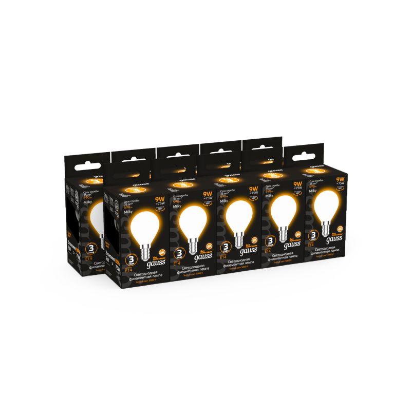 Лампа светодиодная филаментная Black Filament 9Вт P45 шар матовая 3000К тепл. бел. E14 590лм GAUSS 105201109 фото в каталоге от BTSprom.by