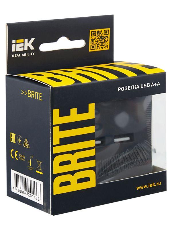  Розетка BRITE USB A+A 3.1А РЮ10-1-БрГ механизм графит IEK BR-U21-D31-K53 фото в каталоге от BTSprom.by