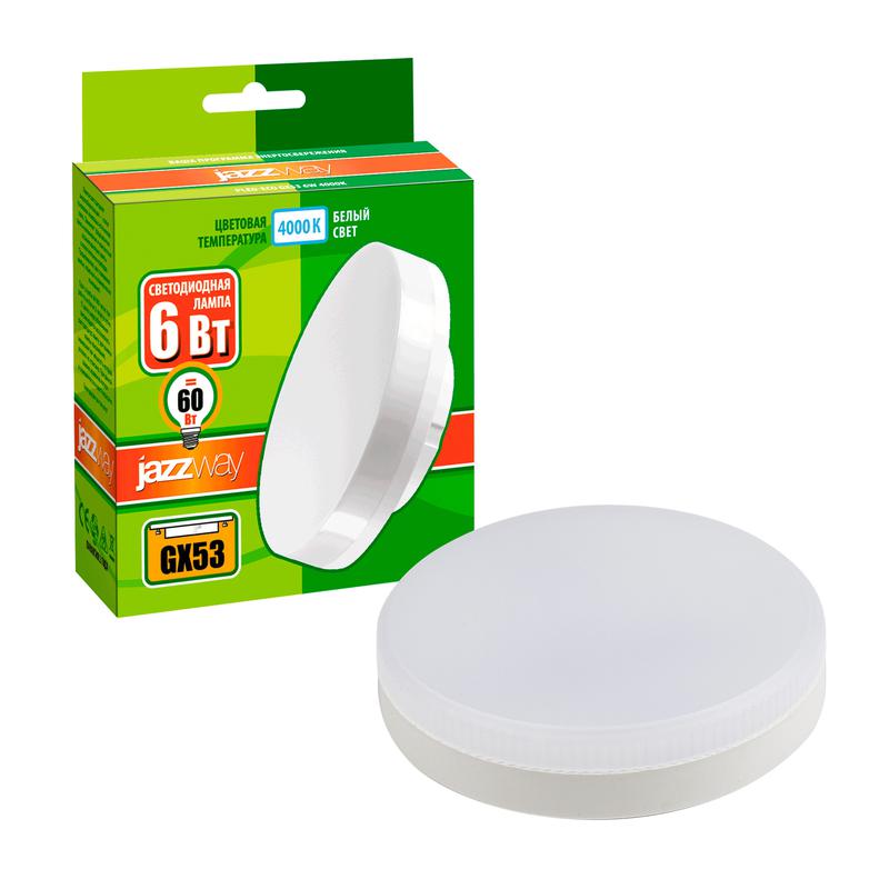 лампа светодиодная pled-eco 6вт таблетка матовая 4000к нейтр. бел. gx53 460лм jazzway 5006034 от BTSprom.by