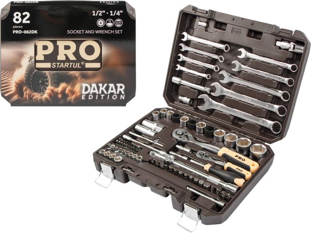набор головок и ключей 82пр. 1/4",1/2" pro startul dakar (pro-082dk) (усоверш. 6-ти гранный профиль головок, спец. форма зева ключей, плавающие удлинители) pro-082dk от BTSprom.by