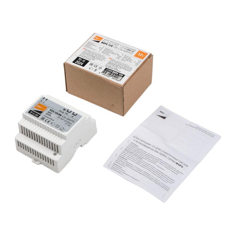  Блок питания для светодиодной ленты BSPS DIN 12В 4.5А=60Вт PL IP20 Pro+ JazzWay 5049963 фото в каталоге от BTSprom.by