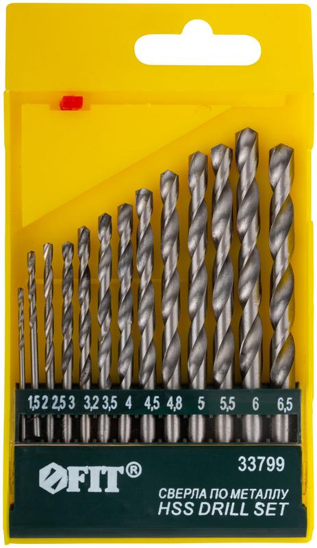  Набор сверл по металлу HSS полированных 13шт (1.5-2-2.5-3-3.2-3.5-4-4.5-4.8-5-5.5-6-6.5мм) FIT 33799 фото в каталоге от BTSprom.by