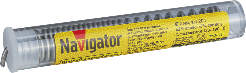 припой 93 111 nem-pos01-63k-2-f20 (пос-63; колба; 2мм; 20 г) navigator 93111 от BTSprom.by