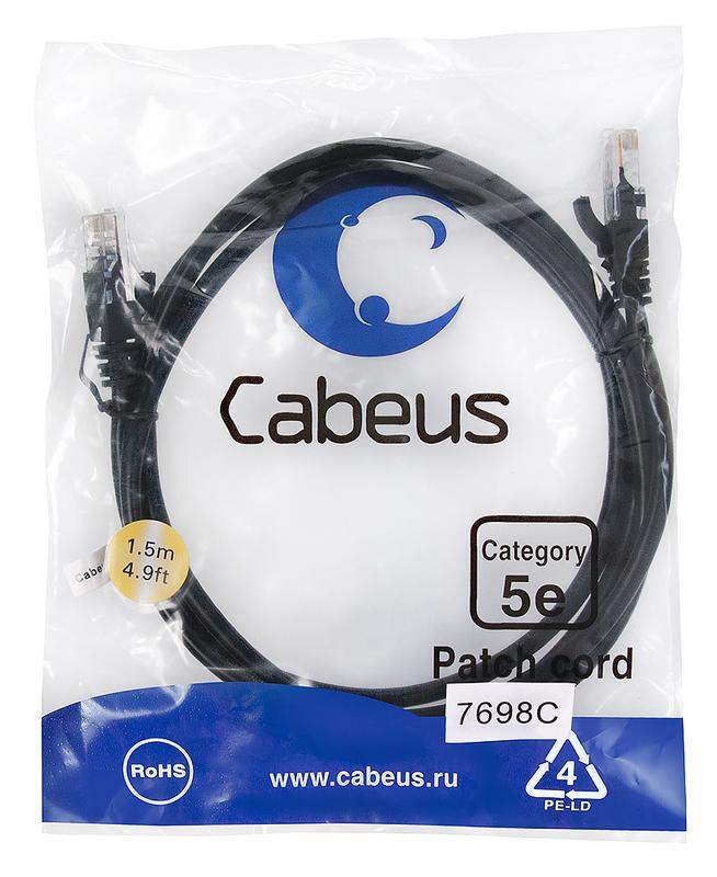 патч-корд u/utp кат.5e pc-utp-rj45-cat.5e-1.5m-bk 2xrj45/8p8c неэкранир. pvc 1.5м черн. cabeus 7698c от BTSprom.by