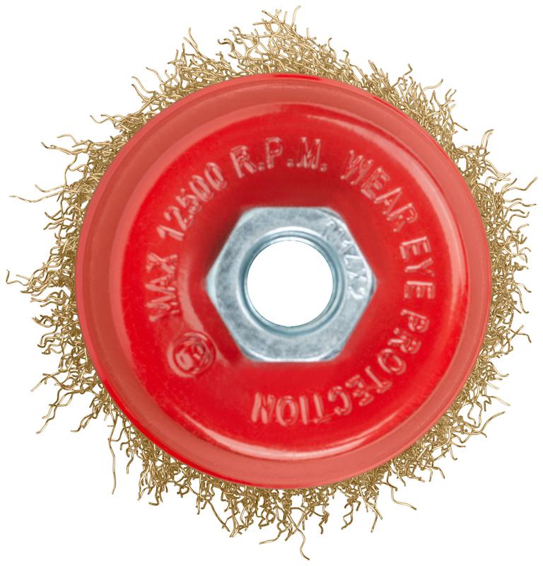  Корщетка-чашка гайка М14 стальная латунированная волнистая проволока 75мм FIT 39267 фото в каталоге от BTSprom.by