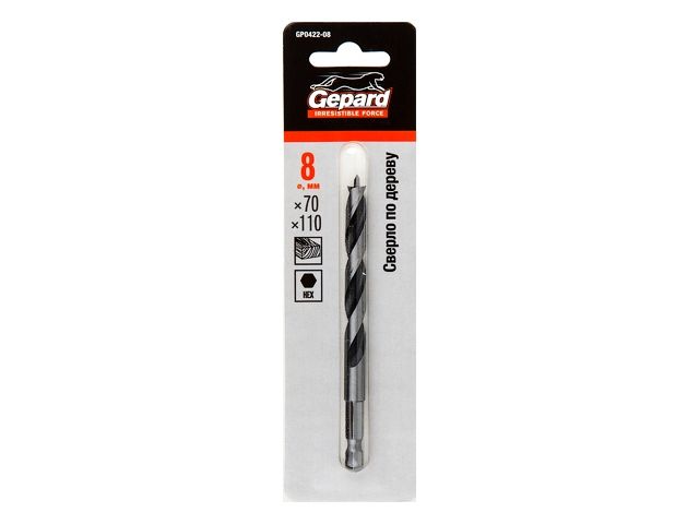 сверло по дереву  8х70х110 шестигр. gepard gp0422-08 от BTSprom.by