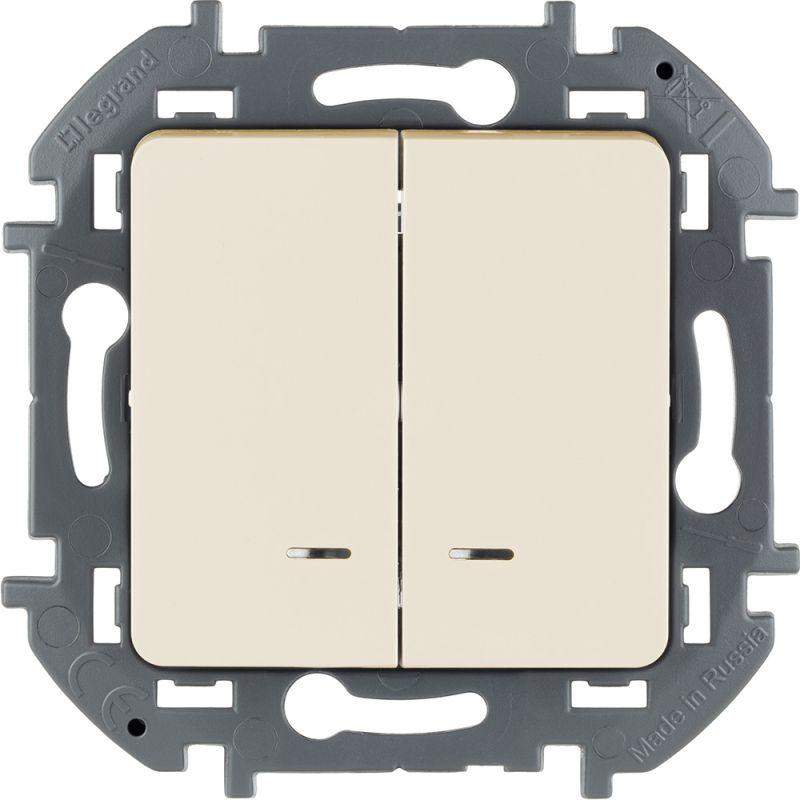 выключатель 2-кл. inspiria 10а ip20 250в 10ax с подсветкой/индикацией механизм сл. кость leg 673631 от BTSprom.by