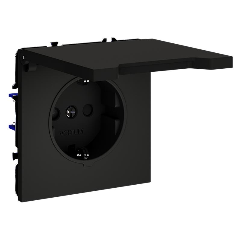  Розетка 1-м СП S70 16А с заземл. защ. шторки + крышка механизм черн. матов. Voltum VLS040308 фото в каталоге от BTSprom.by