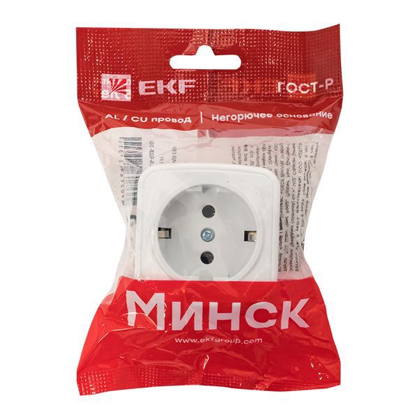  Розетка 1-м ОП Минск 16А IP20 с заземл. бел. Basic EKF EGR16-028-10 фото в каталоге от BTSprom.by