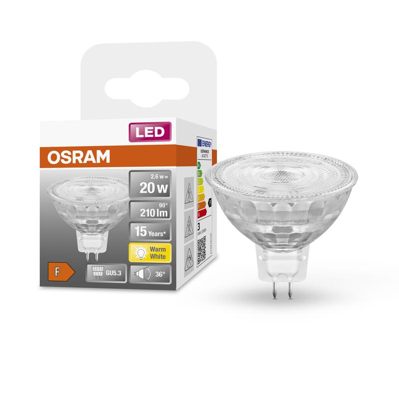 лампа светодиодная led starmr16 210лм 2.6вт 2700к тепл. бел. gu5.3 (замена 20вт) прозр. стекло 12в osram 4058075796751 от BTSprom.by