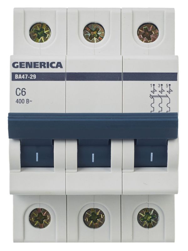  Выключатель автоматический модульный 3п C 6А 4.5кА ВА47-29 GENERICA MVA25-3-006-C фото в каталоге от BTSprom.by