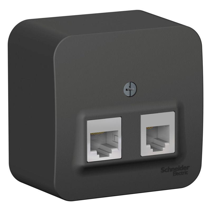 розетка компьютерная + телефонная 2-м оп blanca rj45 кат.5e + rj11 с изолир. пластиной антрацит se blnia045116 от BTSprom.by