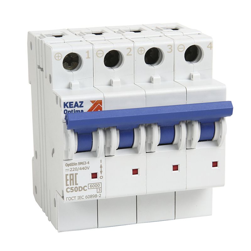  Выключатель автоматический модульный 4п K 4А OptiDin BM63-4K4-DC-УХЛ3 (новый) КЭАЗ 338100 фото в каталоге от BTSprom.by